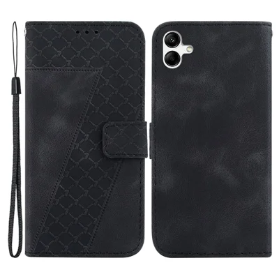 Für Samsung Galaxy A04e 4G / F04 4G / M04 4G 7-Form geprägtes Telefon-Case Anti-Fall Leder Brieftasche Ständer Schale - Schwarz