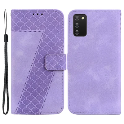 For Samsung Galaxy A03s (166.5mm) 7-Shape Imprinted PU Leather Phone Case Wallet Stand Cover - Purple