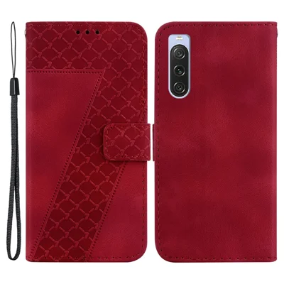 For Sony Xperia 10 V 7-Shape Imprinted Mobile Phone Cover PU Leather Wallet Stand Case - Red