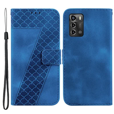 For ZTE Blade A72 / Blade V40 Vita Imprinted 7-Shape Pattern Flip Leather Case Stand Phone Wallet Cover - Dark Blue