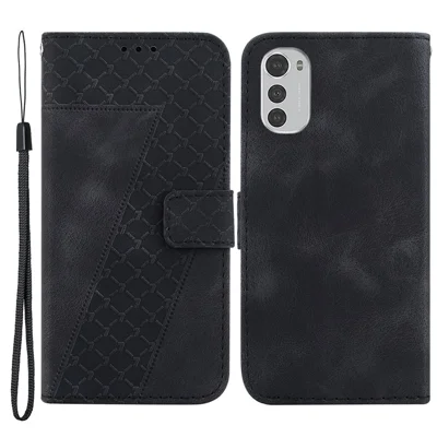 For Motorola Moto E32 4G Drop-proof Phone Case 7-Shape Imprinted PU Leather Wallet Stand Cover - Black