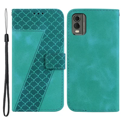 7-Shape Imprinted Wallet Cover for Nokia C32 Flip Stand PU Leather Anti-drop Phone Case - Green