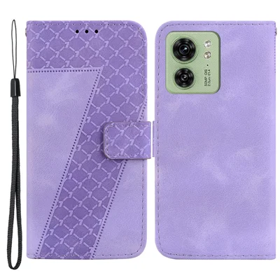 Leather Phone Cover for Motorola Edge 40 5G 7-Shape Imprinted Wallet Stand Anti-fall Case - Purple