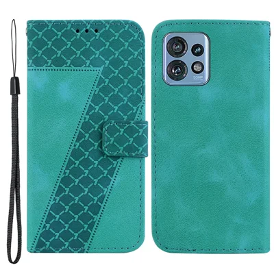 For Motorola Moto X40 5G / Edge 40 Pro 5G / Edge+ (2023) 5G 7-Shape Imprinted Leather Phone Shell Folding Stand Wallet Case - Green