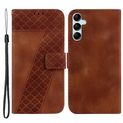 For Samsung Galaxy M54 5G / F54 5G 7-Shape Imprinted Anti-fall Phone Cover Leather Wallet Flip Stand Case - Brown