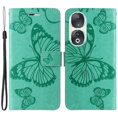 For Honor 90 Wallet Case Floral Butterfly Imprinted Leather Phone Cover Stand - Green