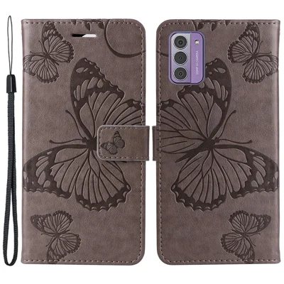 Capa Carteira para Nokia G42 com Estampa Floral de Borboleta em Couro - Cinzenta