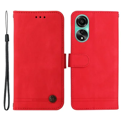 Чехол-кошелек из искусственной кожи для Oppo A78 4G, с текстурой под кожу, подставкой и ремешком - Красный