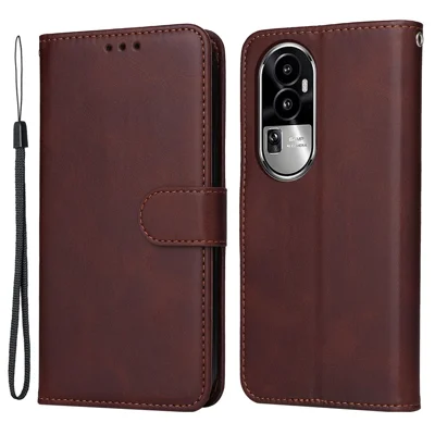 For Oppo Reno10 Pro 5G (Global) / Reno10 5G (Global) Calf Texture Phone Case PU Leather Wallet Stand Anti-fall Cover - Brown
