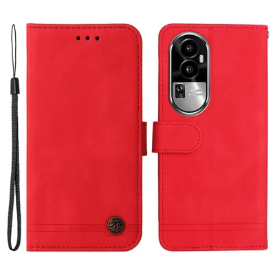 Läderplånbok för Oppo Reno10 Pro 5G (Global) / Reno10 5G (Global), hudvänlig hylsa med ställfunktion och handlina - Röd