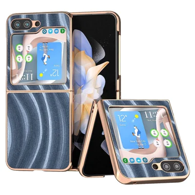 Milky Way Series Phone Case for Samsung Galaxy Z Flip5 5G , PU Leather + PC Electroplating Anti-Scratch Cover - Blue