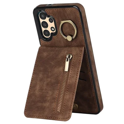 For Samsung Galaxy A13 5G / A13 4G RFID Blocking Kickstand Case Retro PU+TPU Wallet Phone Cover - Brown