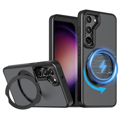 Style-B For Samsung Galaxy S23 FE Anti-drop Phone Case Acrylic+TPU Magnetic Ring Kickstand Cover - Black