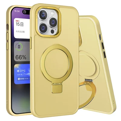 Bulk Purchasing Kickstand Magnetic Phone Case for iPhone 14 Pro , PC+TPU Anti-Scratch Phone Cover - Yellow