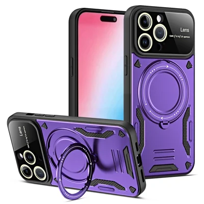 Ring Kickstand Magnetic Case for iPhone 15 Pro , PC+TPU Phone Cover Compatible with MagSafe - Purple