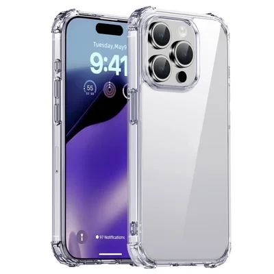 IPAKY Anti-drop Phone Case til iPhone 15 Pro Max, Hård PC bagside TPU ramme klar telefonbeskyttelse