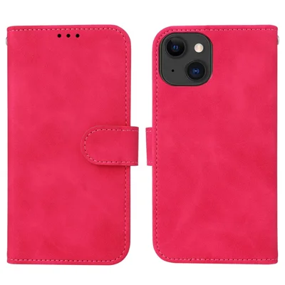 For iPhone 15 Plus PU Leather Wallet Case Stand Skin-touch Protective Phone Cover - Rose