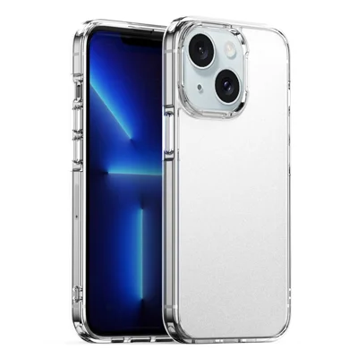 For iPhone 15 Plus Translucent Matte Phone Cover Anti-fingerprint PC+TPU Hybrid Protective Case - Transparent