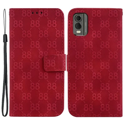 For Nokia C32 Wallet Stand Shell Double 8-Shape Imprint PU Leather + TPU Phone Cover - Red