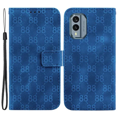 Folding Stand Shell for Nokia X30 5G Double 8-Shape Imprint Leather Phone Case Wallet Cover - Dark Blue