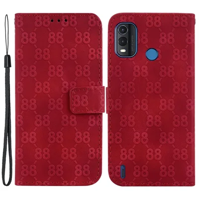 Horizontal Stand Shell for Nokia G11 Plus 4G Double 8-Shape Imprint Leather Phone Case Wallet Cover - Red
