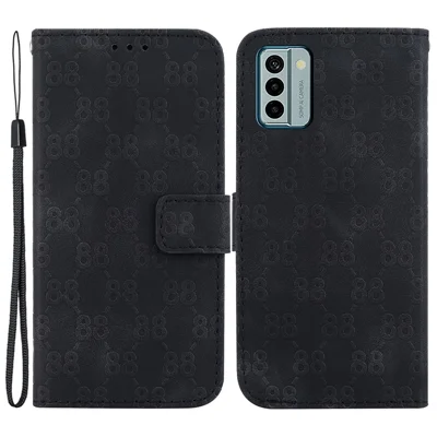 Stand Shell for Nokia G22 Mobile Phone Protector Double 8-Shape Imprint Leather Case Wallet Cover - Black