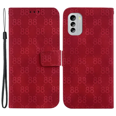 Stand Shell for Nokia G60 5G Mobile Phone Shockproof Double 8-Shape Imprint Leather Case Wallet Cover - Red