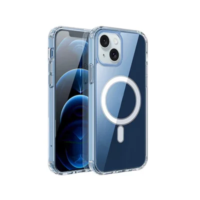 Funda trasera a prueba de golpes compatible con MagSafe para iPhone 15 Plus, funda de teléfono de TPU transparente