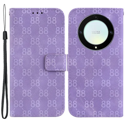 For Honor X40 5G / X9a 5G / Magic5 Lite 5G Double 8-Shape Imprinted Leather Case Anti-drop Stand Wallet Phone Cover - Purple
