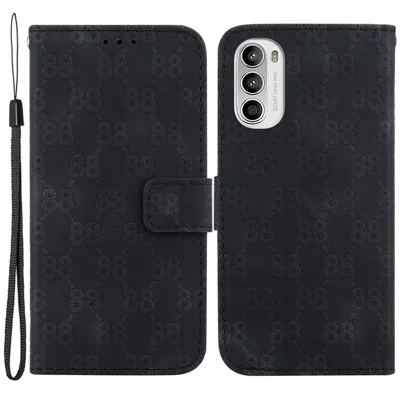Leather Case for Motorola Moto G62 5G , Wallet Function Double 8-Shape Imprint Stand Phone Shell - Black
