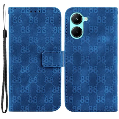 For Realme C33 4G / C33 2023 4G Wallet Phone Case Double 8-Shape Imprint Leather Stand Phone Cover - Dark Blue