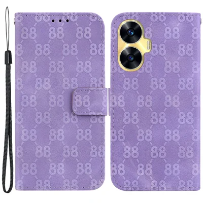 For Realme C55 4G Full Protection Phone Case Double 8-Shape Imprint Stand Wallet Leather Cover - Purple
