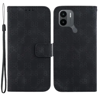 Leather Phone Case for Xiaomi Redmi A1+ 4G / A2+ 4G / C50 4G / C51 4G , Double 8-Shape Imprinted Wallet Stand Cover - Black