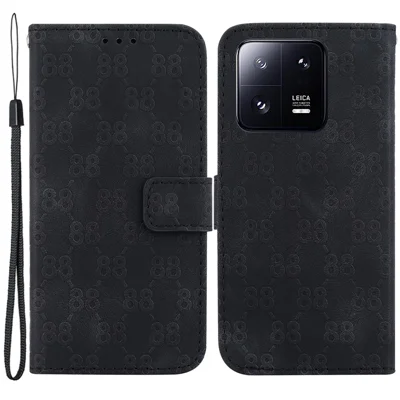 Double 8-Shape Imprint Cover for Xiaomi 13 Pro 5G Flip Stand Leather Wallet Phone Case - Black