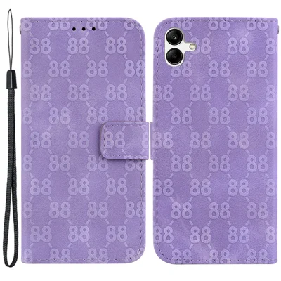 Til Samsung Galaxy A04e 4G / F04 4G / M04 4G Stødfast Stående Læderwallet Cover med Dobbelt 8-formet Print Telefonbeskyttelse - Lilla