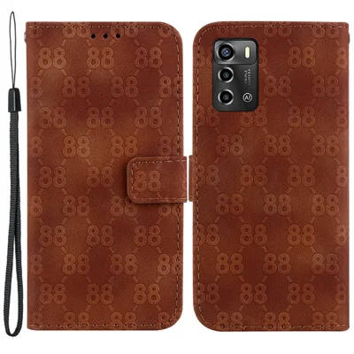 For ZTE Blade A72 / Blade V40 Vita Phone Leather Case Double 8-Shape Imprint Cover with Wallet Stand - Brown