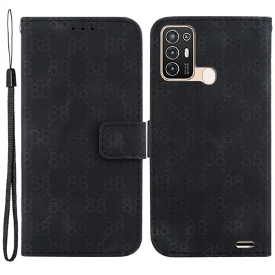 For ZTE Blade A52 Wallet Case 8-Shape Imprinted Stand PU Leather Protective Flip Phone Cover - Black