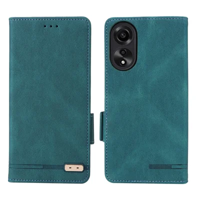 Voor Oppo A78 4G Hardware Decor Anti-drop Hoesje PU Leren Portemonnee Stand Cover - Blauw