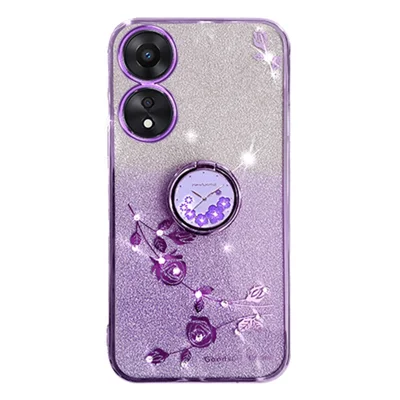 KADEM Coque en TPU avec Motif de Fleurs et Paillettes, Support Anneau Rotatif, Étui Antichoc pour Oppo A17 4G / A17k 4G - Violet