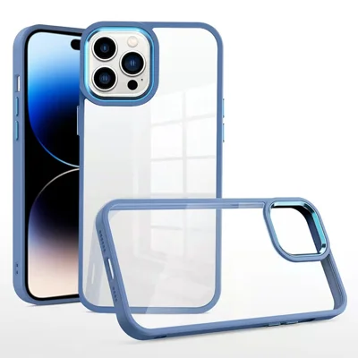 Slim Phone Case for iPhone 14 Pro Max Anti-Fingerprint TPU+PC Cover with Aluminum Alloy Camera Lens Frame - Blue