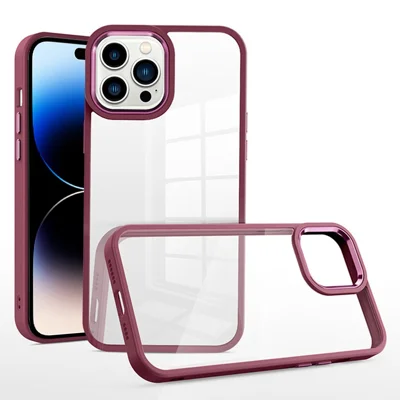 TPU+PC Phone Case for iPhone 14 Pro Anti-Fingerprint Shockproof Case Aluminum Alloy Lens Frame Slim Phone Cover - Cherry Purple