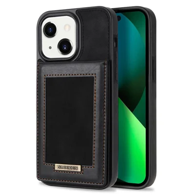 N.BEKUS Card Holder RFID Blocking Case for iPhone 15 Plus , PU Leather Coated TPU Kickstand Phone Cover - Black