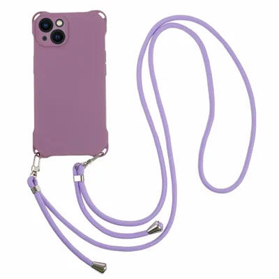 Telefoonhoesje voor iPhone 13 6,1 inch, vier hoeken verdikt, anti-val TPU-hoesje met hangkoord - Lichtpaars