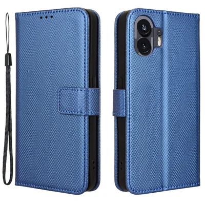 Diamond Texture PU Leather Wallet Case for Nothing Phone (2) , Stand Protective Phone Cover - Blue