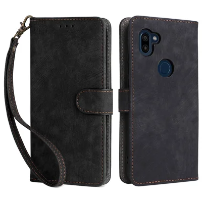 Per Orbic Fun+ 4G Stand Cover Anti-drop Wallet Phone Case RFID Blocking PU Leather Shell con Strap - Nero