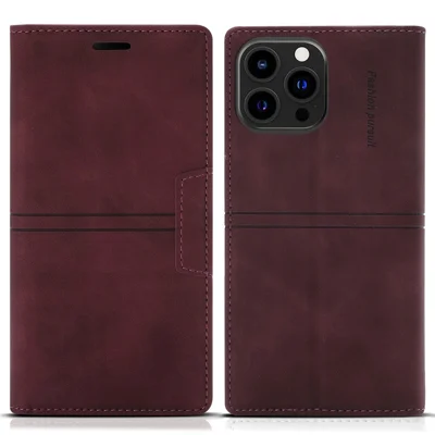For iPhone 15 Pro Wallet Stand Phone Case PU Leather + TPU Phone Cover - Wine Red