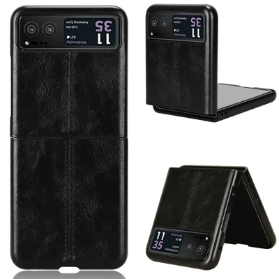 For Motorola Razr 40 5G Stitching Line Back Cover PU Leather + Hard PC Protective Phone Case - Black
