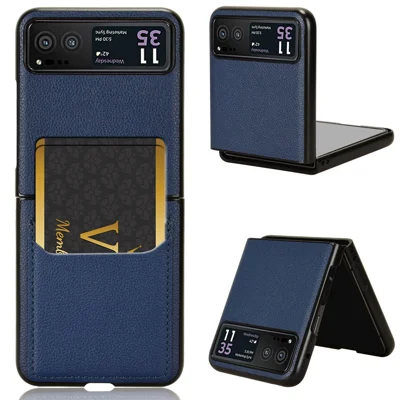 For Motorola Razr 40 5G PU Leather+PC Card Slot Cover Litchi Texture Shockproof Phone Case - Blue