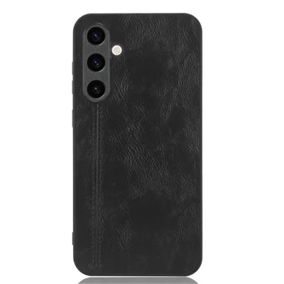 For Samsung Galaxy S23 FE Phone Cover Stitching Line PU Leather Coated PC+TPU Protective Case - Black