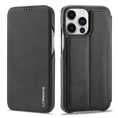 LC.IMEEKE für iPhone 15 Pro Max Stoßfestes Ständer-Cover PU-Leder Handyhülle mit Kartenfach - Schwarz